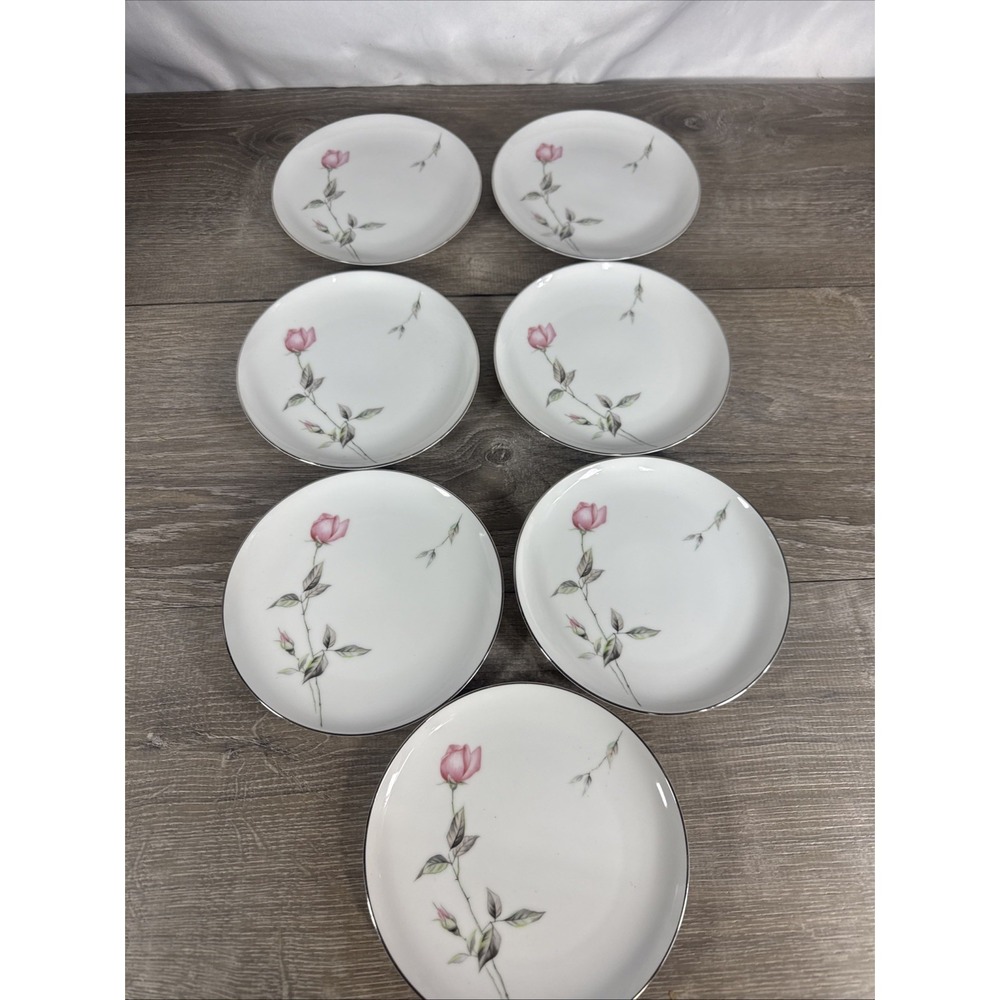 Set Of 7 Vintage Dawn Rose Fine China Japan 6 1/4" Bread / Dessert Plates